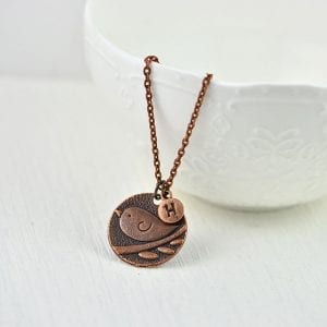 Wire Copper With Initials Necklace - Personalised, Bird