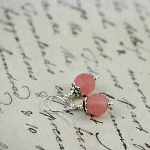 Pink Rose Quartz Silver Earrings - Sterling Silver Hooks, Bridesmaids, Dangle Drop 31