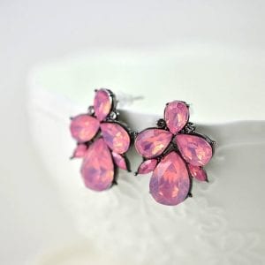 Pink Stud Bridal Teardrop Earrings - Vintage, Rhinestone, Wedding 31