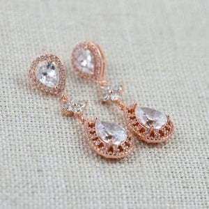 Rose Gold Bridal Wedding Earrings - Cubic Zirconia, Bridesmaids, Teardrop 23