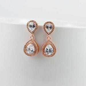 Rose Gold Bridal Drop Earrings - Cubic Zirconia, Wedding, Crystal 48