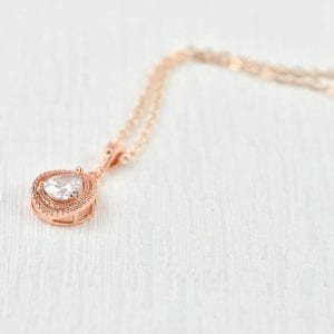 Rose Gold Bridal Necklace - Drop, Cubic Zirconia, Wedding