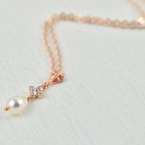 Rose Gold Bridal Pearl Necklace, Cubic Zirconia Pearl Teardrop Necklace, Rose gold Wedding Jewellery, Pendant Necklace Ivory Pearl Necklace 20