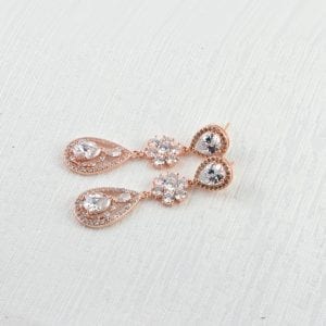 Rose Gold or Silver Bridal Earrings - Cubic Zirconia, Wedding, Cocktail, Stud Earrings 42