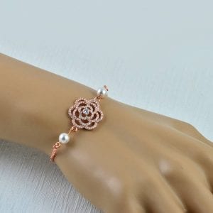 Rose Gold Pearl Bridal Bracelet - Swarovski Pearl, Cubic Zirconia, Bridesmaids 18