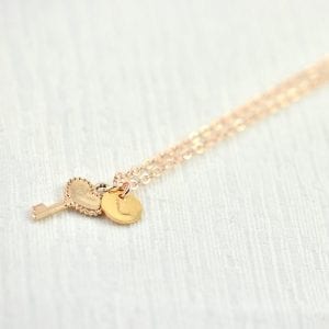 Rose Gold Personalised Key Necklace With Initials 20