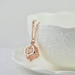 Rose Gold Square Filigree Necklace - Box Necklace, Dainty, Minimalist 28