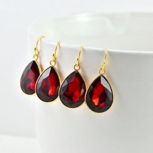 Ruby Bridesmaids Gold Earrings - Drop, Wedding, Cubic Zirconia Crystals, Simple Minimalist 20