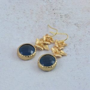 Sapphire Bridesmaids Floral Earrings - Crystal, Gold Earrings 34