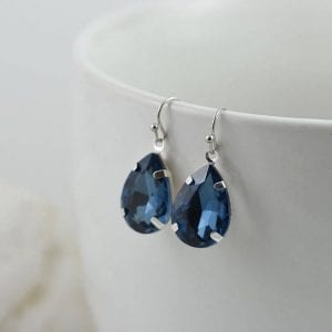 Sapphire Crystal Teardrop Earrings - Minimalist Drop Bridesmaids Earrings Dangle Earrings Sapphire Jewellery, Silver Earrings 16