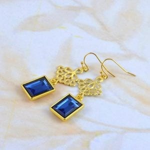 Sapphire Bridesmaids Earrings - Crystal Dangle, Modern Gold Earrings 25