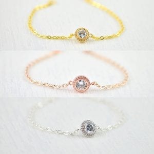Silver Dainty Bridal Bracelet - Rose Gold, Cubic Zirconia, Flower Girl Bracelet 23