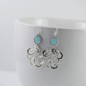 Turquoise Silver Chandelier Earrings - Bridesmaids, Light weight Earrings, Dangle Drop 19