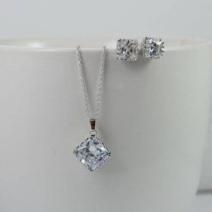Silver CZ Square Bridal Jewellery Set - Crystal Jewellery Set, Wedding, Stud Earrings 21