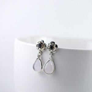 Silver Flower Lavender Earrings - Lilac Purple, Bridesmaids, Crystal Drop 29