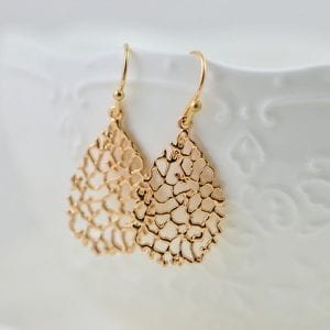 Simple Filigree Gold Drop Earrings - Bridesmaids Gold Jewellery 22