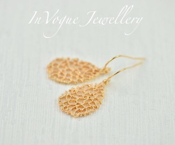 Simple Filigree Gold Drop Earrings - Bridesmaids Gold Jewellery 18