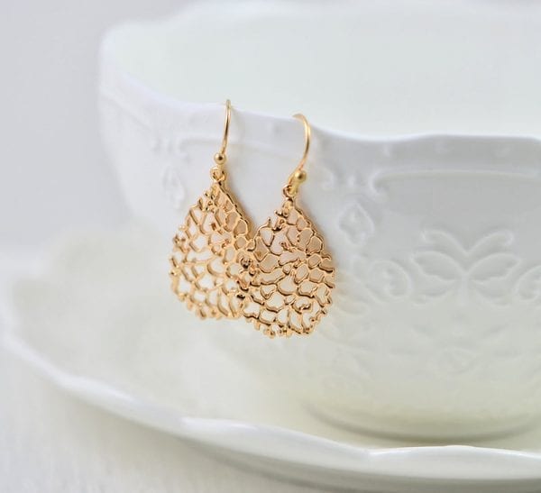 Simple Filigree Gold Drop Earrings - Bridesmaids Gold Jewellery 21