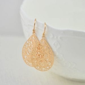 Simple Rose Gold Drop Filigree Earrings 19