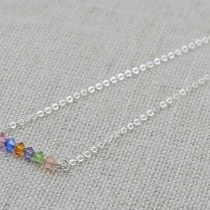 Swarovski Rainbow Bar Necklace - Silver, Crystal, Multi Coloured, Dainty 21