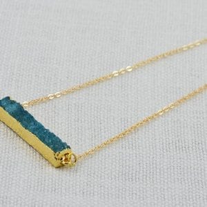 Turquoise Druzy Bar Gold Necklace - Gemstone Jewellery, Druzy Pendant 33