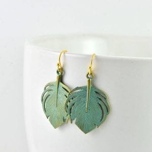 Turquoise Leaf Dangle Gold Earrings - Vintage Style, Simple Everyday 36