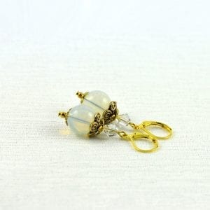 White Opal Swarovski Sphere Earrings - Moonstone, Gemstone 28