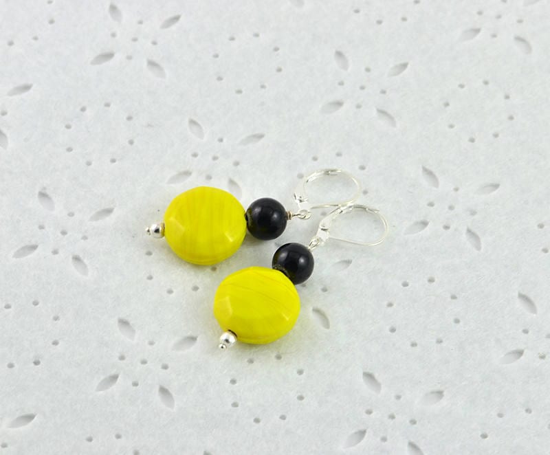 Remarkable Yellow Black Glass Earrings 