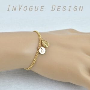 Dainty Gold Personalised Tiny Leaf Bracelet