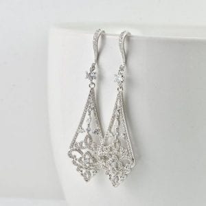Rose Gold Bridal Bridesmaid Dangle Diamond Shape Wedding Crystals Earrings