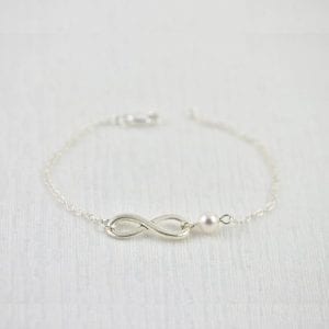 Dainty Silver Swarovski Pearl Infinity Bracelet Bridesmaid Jewellery