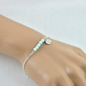 Personalised Silver Dainty Letter Turquoise Gemstone Flower Girl Bracelet Jewellery