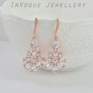 Rose Gold Cubic Zirconia Crystal Bridal & Wedding Earrings