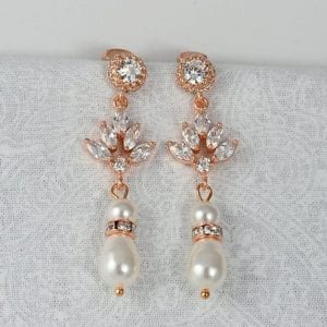 Rose Gold Swarovski Pearl Earrings Wedding Bridal Jewellery