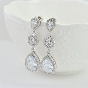 Silver Crystal Teardrop Bridal Wedding Earrings