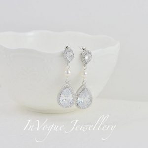 Crystal Drop Pearl Earrings Set for Bridal & Wedding