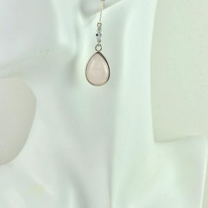 Light Pink Teardrop Earrings - Rose Quartz, Drop, Sterling Silver, Bridesmaids