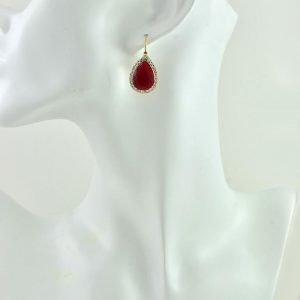 Ruby Cubic Zirconia Drop Earrings - Antique, Lever Back, Studs, Bridal, Indian