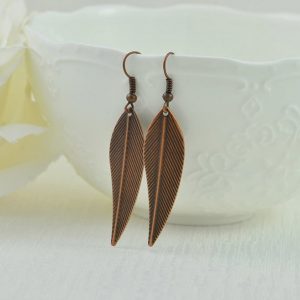 leaf drop copper earrings