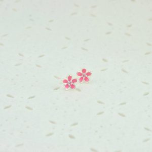 Dainty Sterling Silver Stud Earrings - Pink Flower Girl, Minimalist