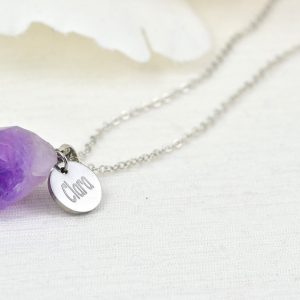 Amethyst Personalised Name Necklace, Silver Engraved Name Necklace, Initials Personalised Charm Gemstone Pendant Customised Silver Necklace 23