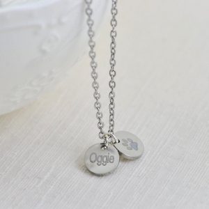 Custom Silver Name Necklace, Initials Engraved Dainty Necklace, Name Personalised Round Charm Tag Necklace, Customised Silver Necklace 21