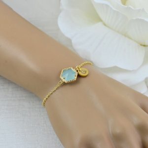 Gold Turquoise Bracelet Jewellery, Dainty Gold Personalised Engraved Initial Bracelet, Elegant Letter Personalised Bridesmaids Bracelet 20