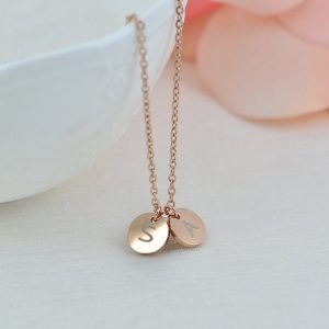 Name Initial Rosegold Necklace, Round Personalised Letter Engraved Necklace, Initial Charm Tag Necklace, Customised Bridesmaids Necklace 21