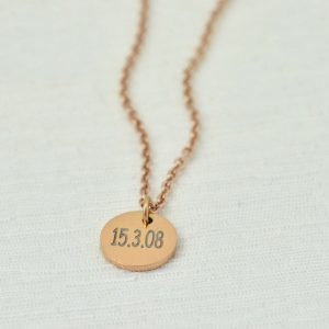 Numbers Date Rose Gold Necklace, Name Personalised Necklace, Bridesmaids Round Charm Necklace Unique Customised Name Rose Gold Necklace Gift 42