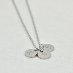 Personalised Initial Silver Necklace, Letter Engraved Necklace, Initial Round Charm Silver Necklace, Customised Bridesmaids Wedding Necklace 37