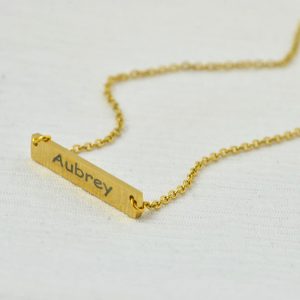 Personalised Name Gold Bar Necklace, Custom Engraved Rectangle Name Gold Necklace, Initials Charm Tag Necklace, Customised Gold Necklace 17