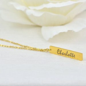Personalised Name Gold Bar Necklace, Engraved Rectangle Name Necklace, Initials Personalised Charm Tag Necklace, Customised Gold Necklace 21