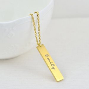 Personalised Name Gold Bar Necklace, Engraved Rectangle Name Necklace, Initials Personalised Charm Tag Necklace, Customised Gold Necklace 36