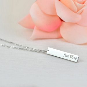 Personalised Name Silver Necklace, Bar Rectangle Engraved Name Necklace, Initials Personalised Charm Tag Necklace Customised Silver Necklace 28